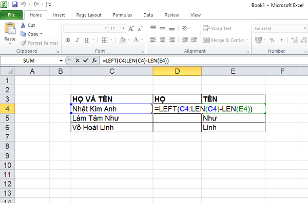 Hướng dẫn Tách Họ và Tên trong Excel Nhanh Chóng và Đơn Giản Áp dụng công thức tách họ trong Excel