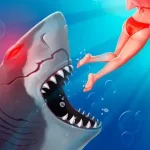 Mô tả ảnh: Giao diện game Hungry Shark Evolution với cá mập Megalodon