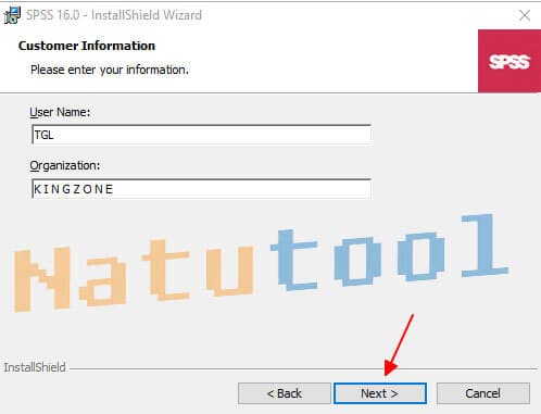 Cửa sổ nhập thông tin người dùng SPSS 16
