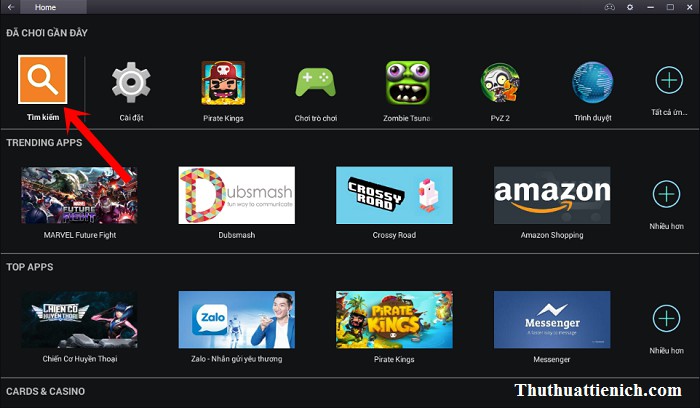 Hướng dẫn chơi Clash of Clans trên PC bằng BlueStacks Giao diện tìm kiếm BlueStacks