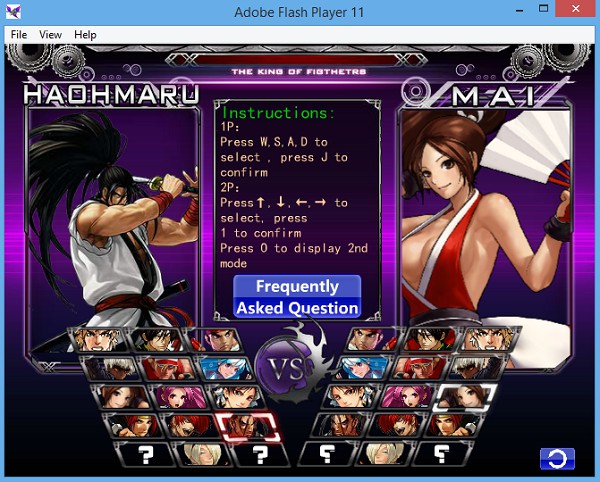 Màn hình chọn nhân vật trong game King of Fighters Wing EX