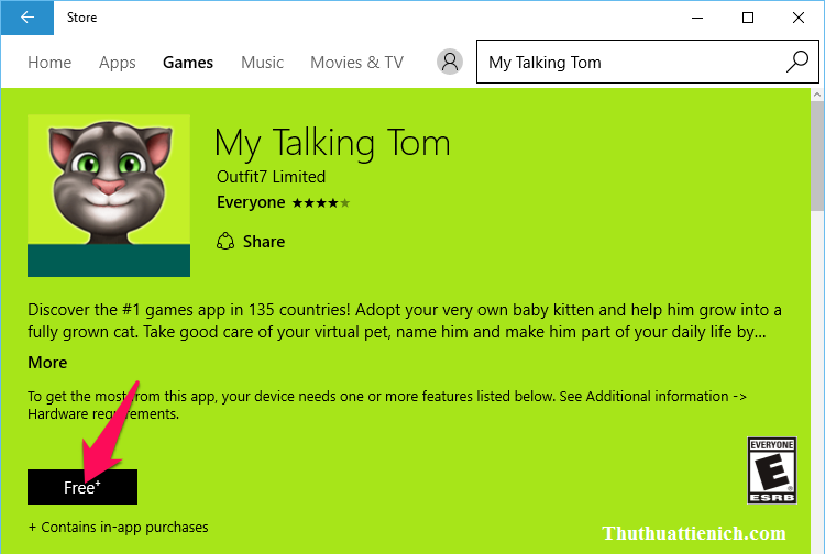 Nút Free trên Windows Store