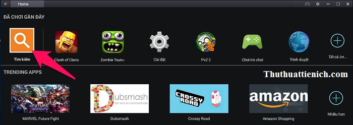 Tải BlueStacks và giao diện tìm kiếm ứng dụng