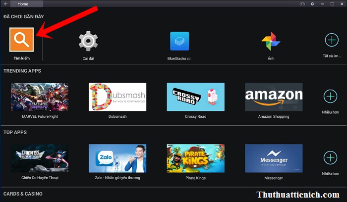Giao diện tìm kiếm ứng dụng trên BlueStacks