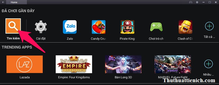 Giao diện tìm kiếm BlueStacks