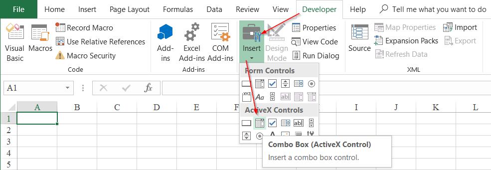 Thêm Combobox từ ActiveX Controls