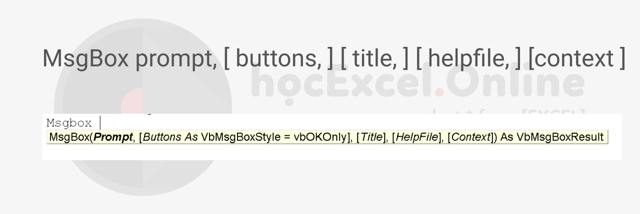 Bảng tham số Buttons của MsgBox trong VBA Excel