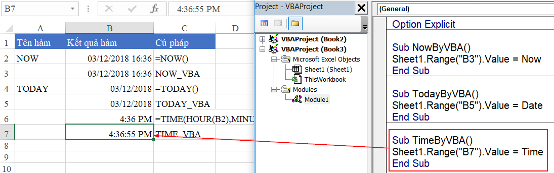 Mã VBA lấy giờ hiện tại