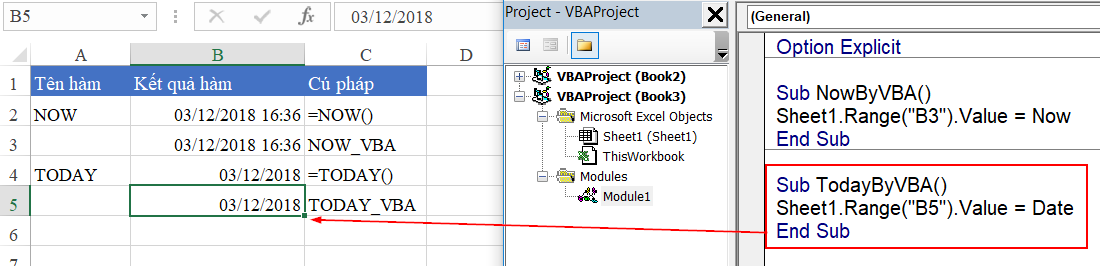 Mã VBA thay thế hàm TODAY