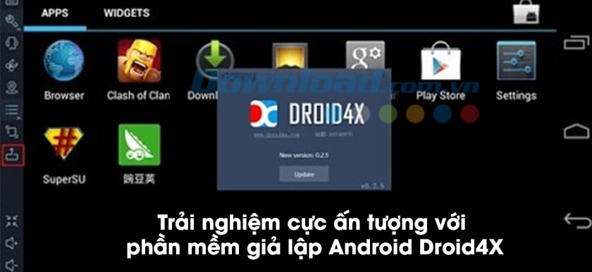 Giao diện phần mềm giả lập Android Droid4X