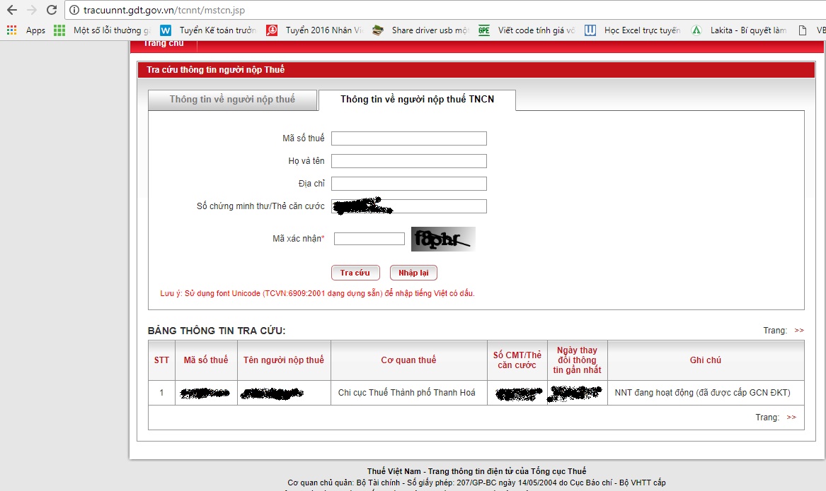 Thông tin mã số thuế cá nhân
