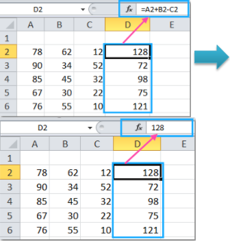 Ví dụ về bảng dữ liệu có công thức trong Excel