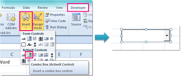 Chèn Combo Box ActiveX Control