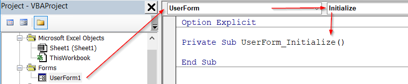 Chọn Initialize trong View Code