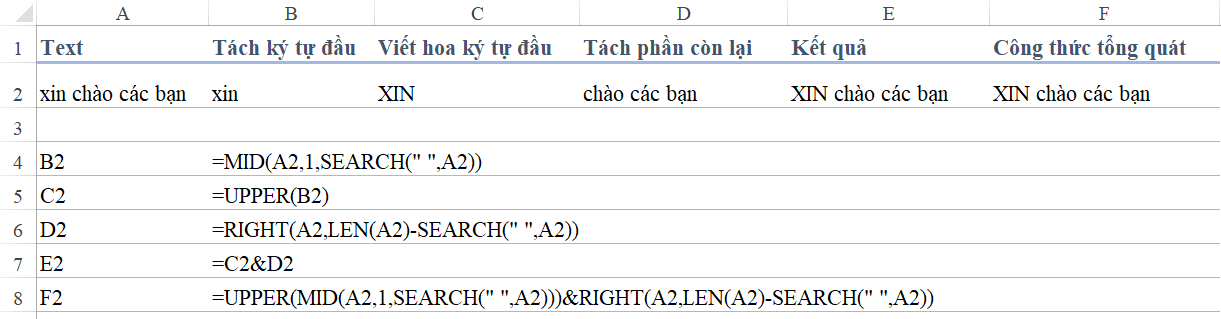 Cách Viết Hoa Chữ Cái Đầu Trong Excel Ví dụ viết hoa từ đầu tiên trong Excel