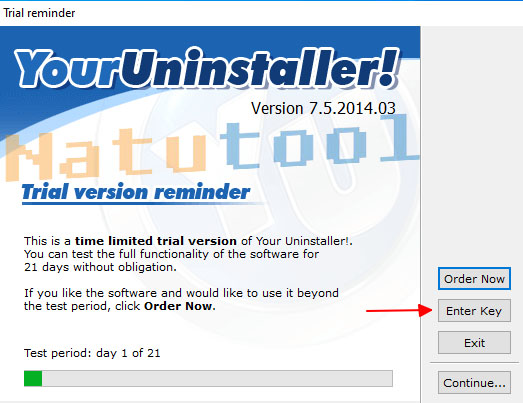 Nhập key Your Uninstaller