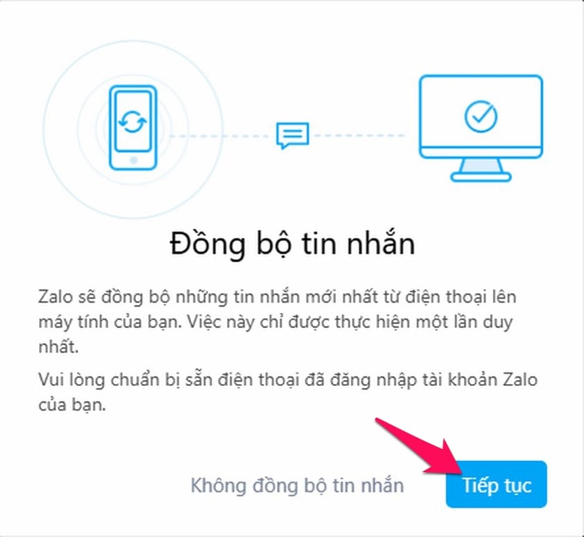 Xác nhận đồng bộ tin nhắn trên máy tính