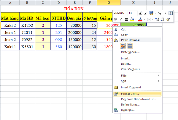 Cách ẩn công thức trong Excel Hình minh họa cách mở hộp thoại Format Cells