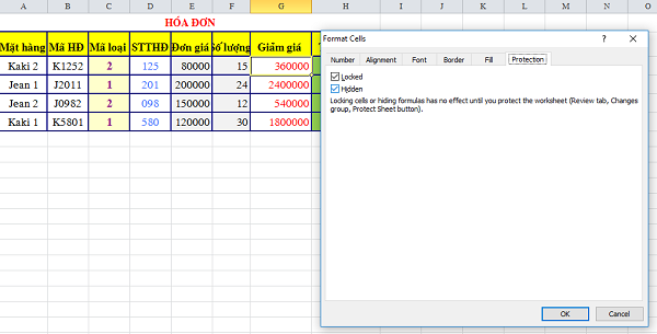 Cách ẩn công thức trong Excel Hình minh họa tab Protection trong hộp thoại Format Cells