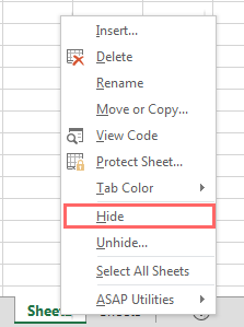 User right-clicking on an Excel sheet tab to select the Hide option