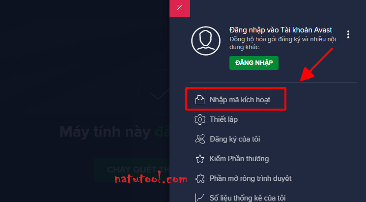 Nhập mã kích hoạt Avast