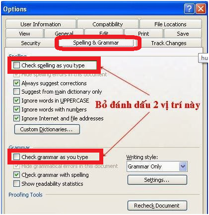 Tùy chỉnh Spelling & Grammar