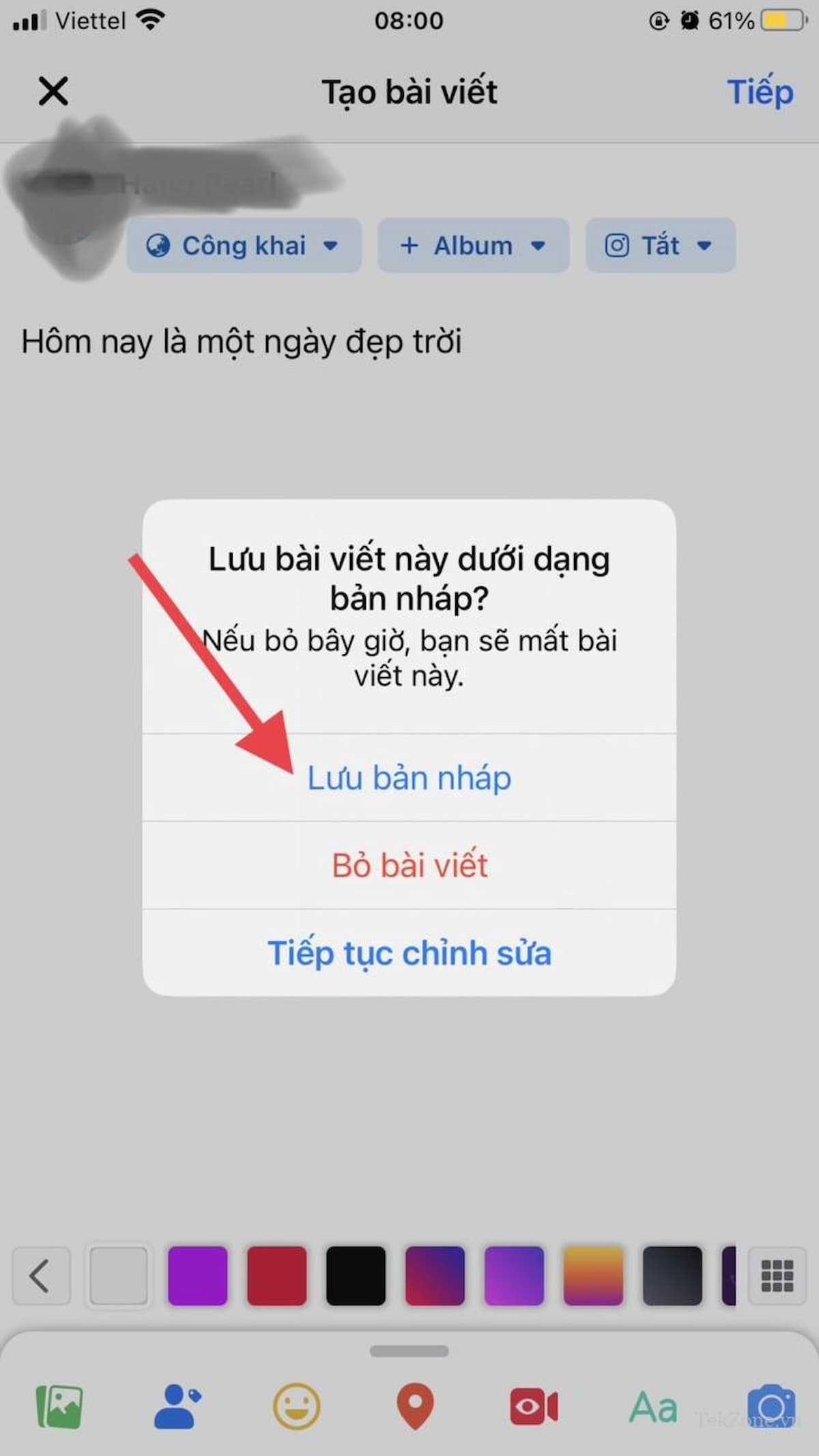 Tìm bản nháp trên FB trên điện thoại