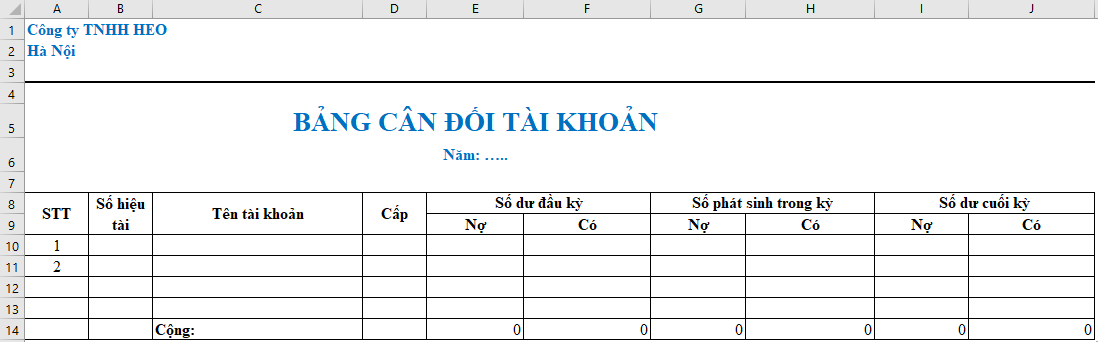 Mẫu bảng cân đối phát sinh