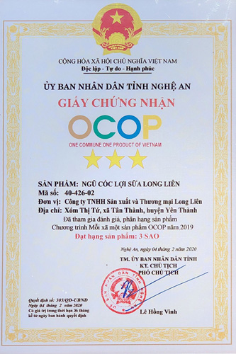 Bằng khen Ngũ Cốc Lợi Sữa Grainlife