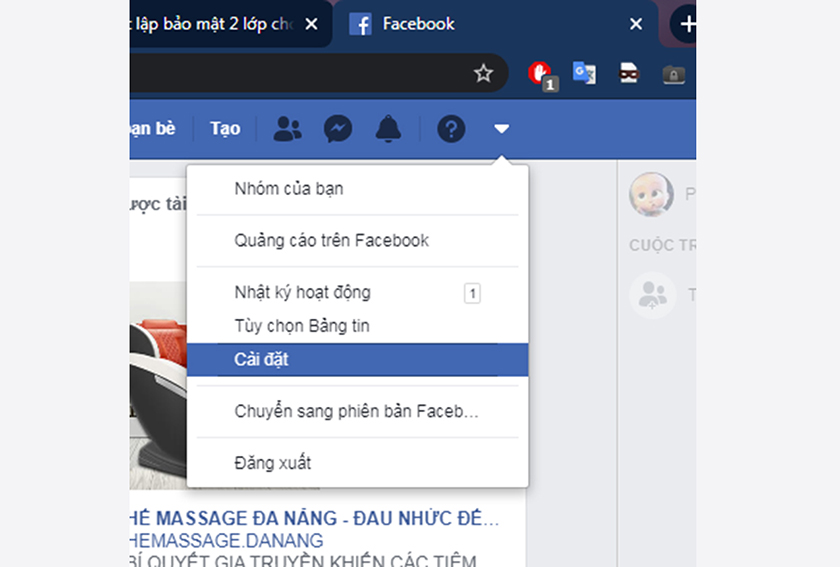 Truy cập vào phần "Cài đặt"