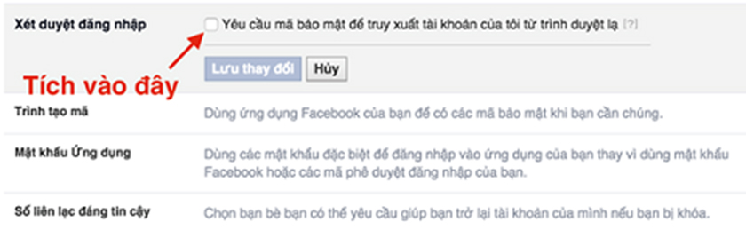 Tích vào ô "Yêu cầu mã bảo mật để truy xuất tài khoản của tôi từ trình duyệt lạ"