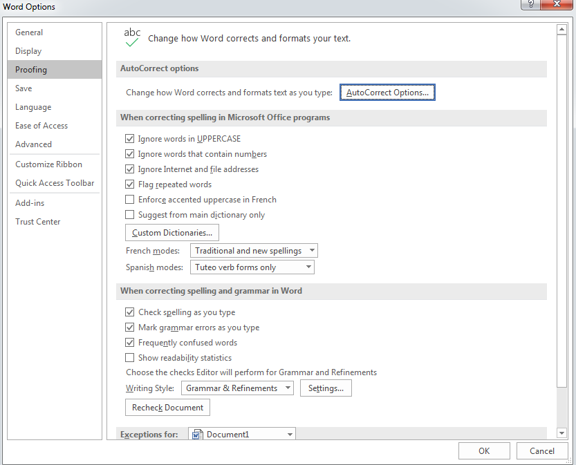alt text: Công cụ Proofing Tool trong Word Options