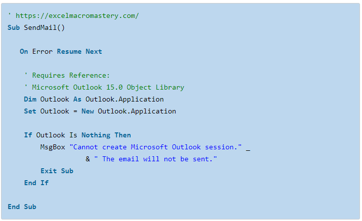 Ví dụ kiểm tra sự tồn tại của Outlook