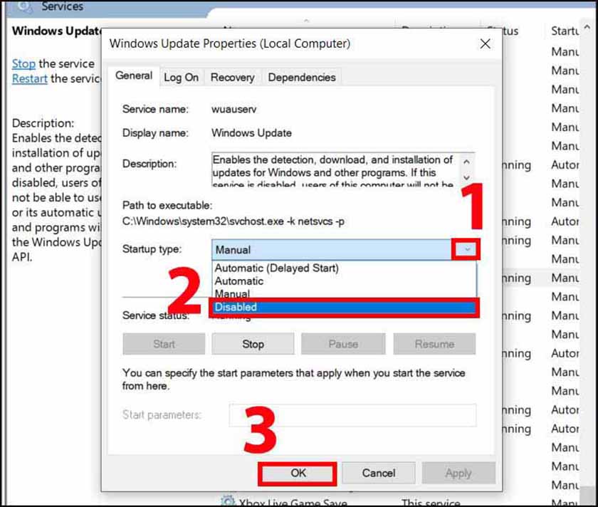 Tắt tự động cập nhật