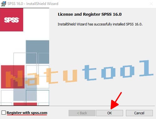 Cửa sổ hoàn tất cài đặt SPSS 16