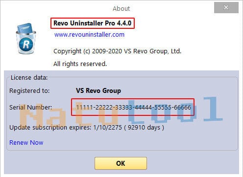 Thông tin bản quyền Revo Uninstaller Pro