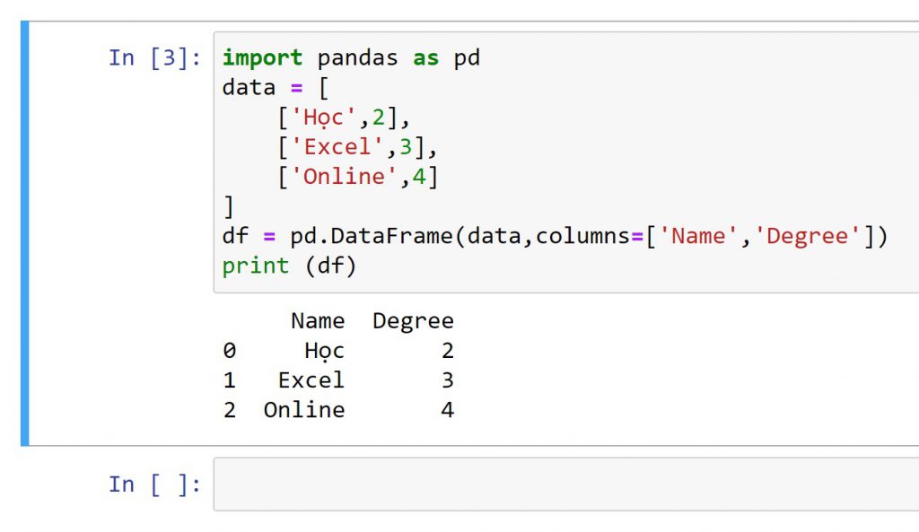 Kết quả chạy code Python trong Jupyter Notebook