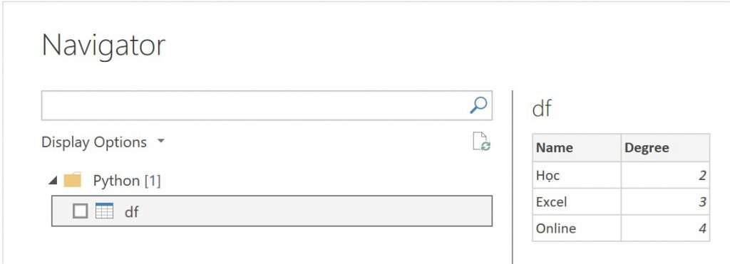 Chọn bảng dữ liệu