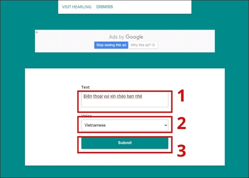 Nhập văn bản và chọn ngôn ngữ trên Soundoftext