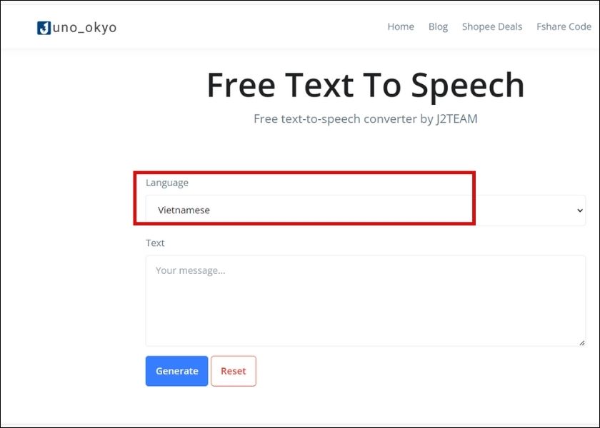 Chọn ngôn ngữ trên Text to Speech