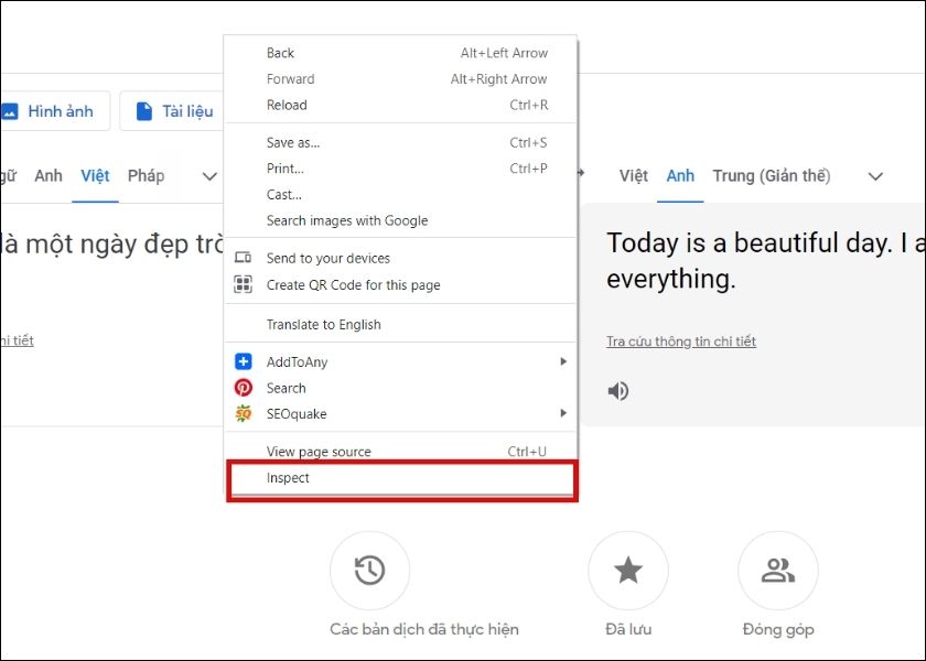 Mở Inspect trong Google Dịch