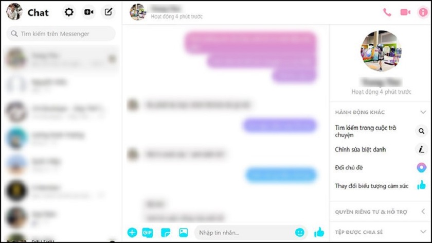 Giao diện chính của Messenger trên web