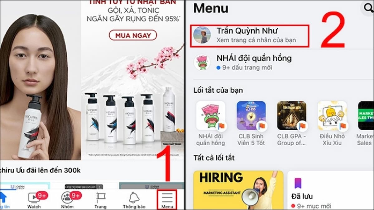 Vào Facebook trên điện thoại. Chọn vào biểu tượng "ba dấu gạch ngang" ở góc cuối màn hình