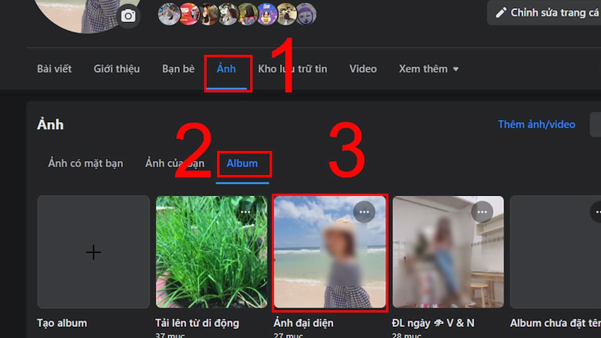 Cách đặt lại ảnh đại diện cũ vẫn giữ like: Bấm vào mục “Ảnh”, sau đó chọn “Album”. Chọn album “Ảnh đại diện” của bạn.