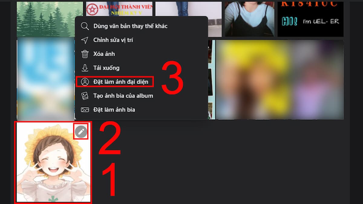 Cách đặt lại ảnh đại diện cũ vẫn giữ like: Chọn ảnh đại diện bạn muốn thay đổi. Nhấp vào biểu tượng bút chì ở góc phải tấm ảnh. Chọn “Đặt làm ảnh đại diện”.