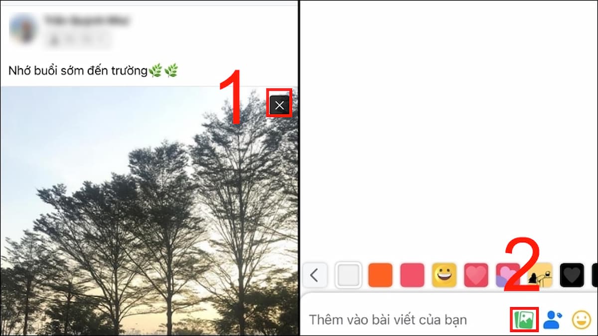 Nhấn vào dấu “X" ở góc phải bức ảnh cần thay đổi -> Nhấp vào biểu tượng hình ảnh bên dưới.