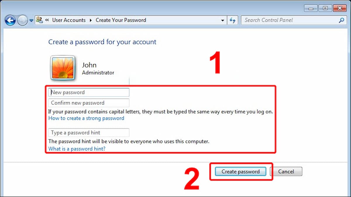 Nhập mật khẩu Windows 7
