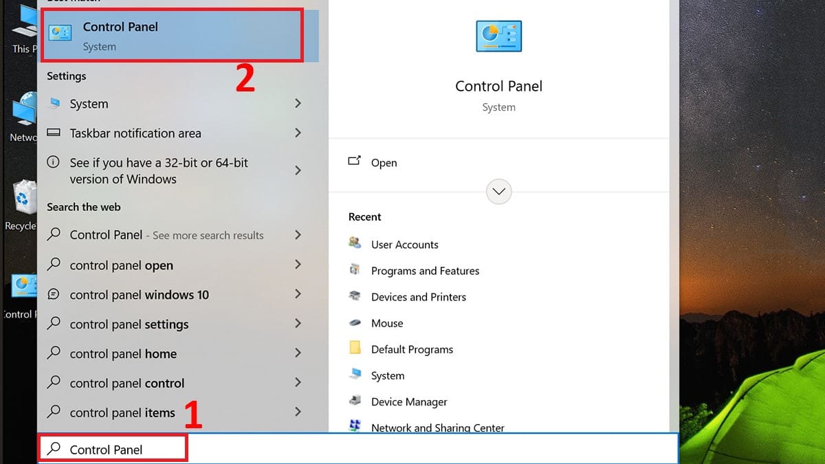 Mở Control Panel trên Windows