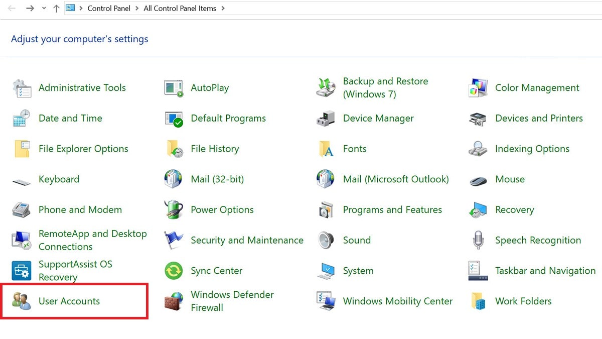 Chọn User Accounts