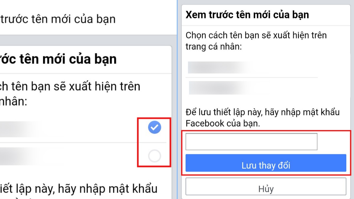 Lưu thay đổi tên Facebook
